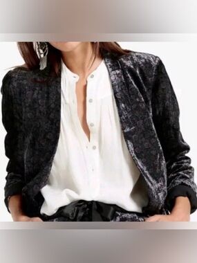Lucky Brand Chic Floral Crushed Velvet Blazer Black and Purple Size 8